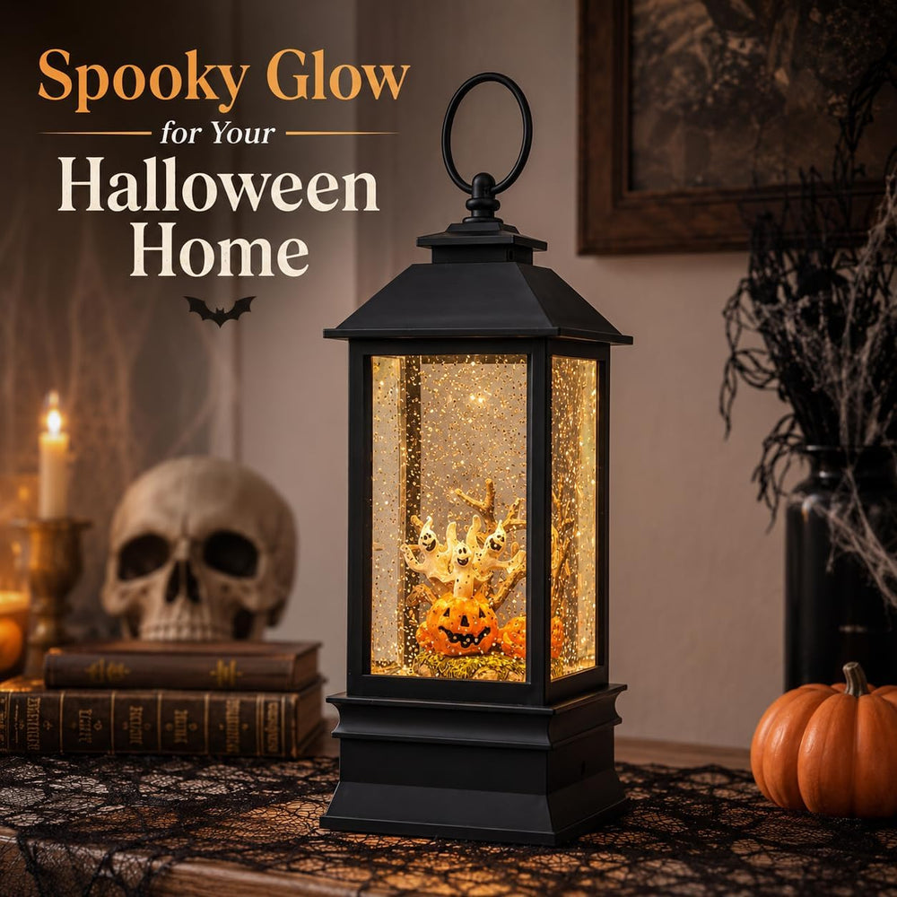 Halloween Snow Globe Lantern Water Glittering Spooky Ghosts in Pumpkins with ...