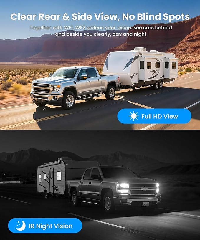 AUTO-VOX RV Backup Camera Wireless System: Left/Right Side Cameras, Adjustable