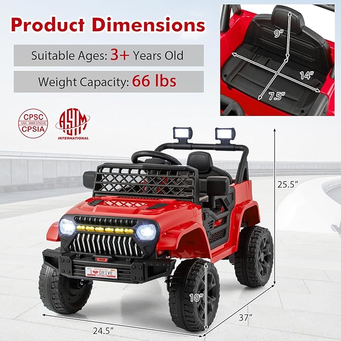 Costzon Kids Ride On Truck, 12V Battery Powered Electric Vehicles w/Remote
