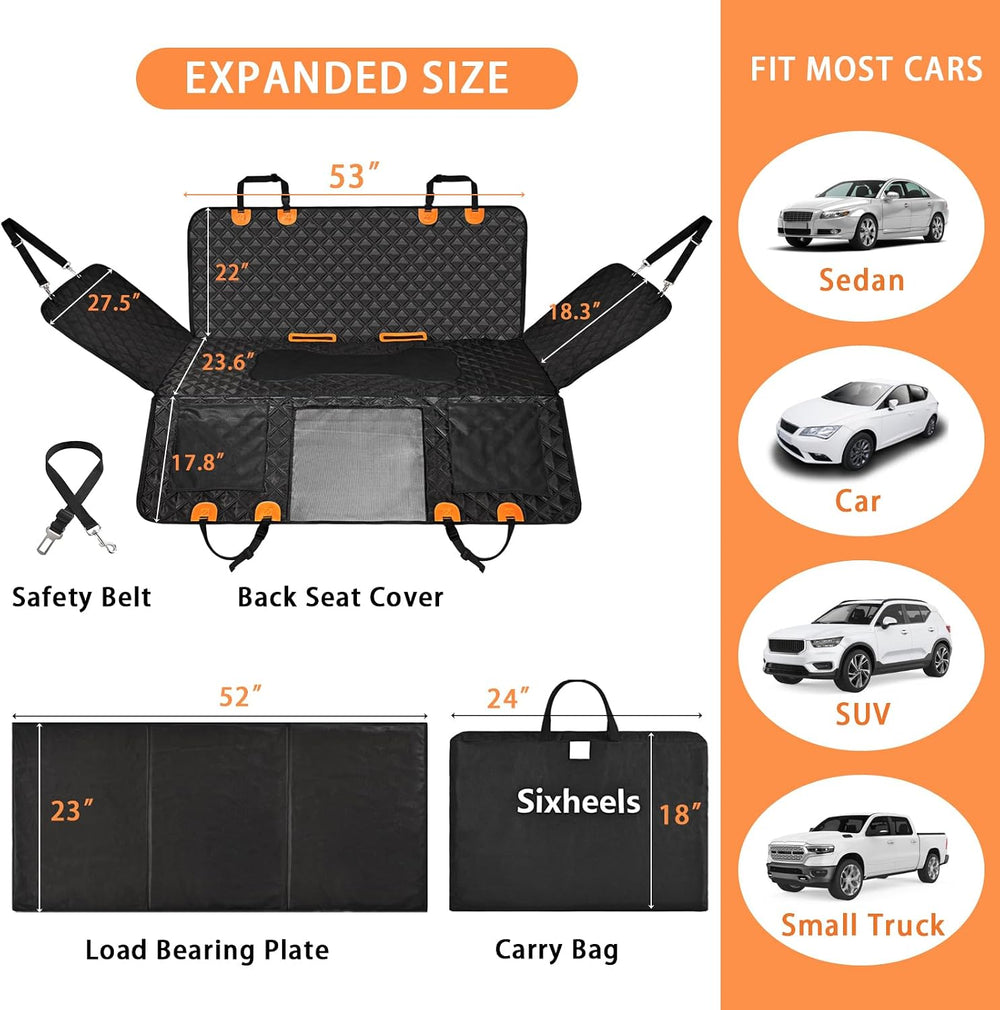 Dog Car Seat Cover Back Seats Protector, Backseat Extender Hard Bottom Rear S...