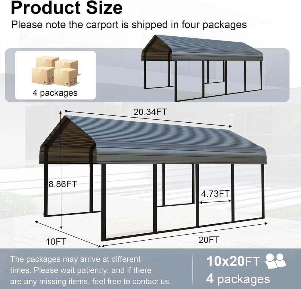 10x20FT Heavy Duty Metal Carport Kit for 1-2 Cars