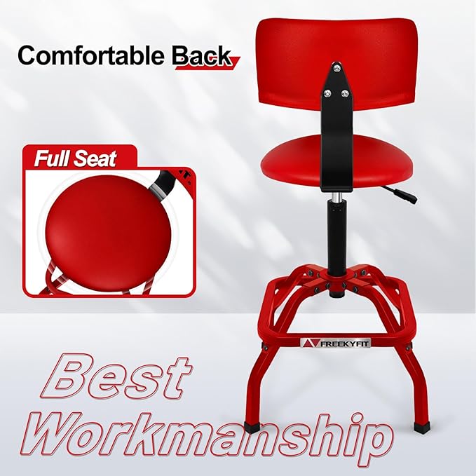 Shop Stool with Backrest, Mechanic Garage Stool