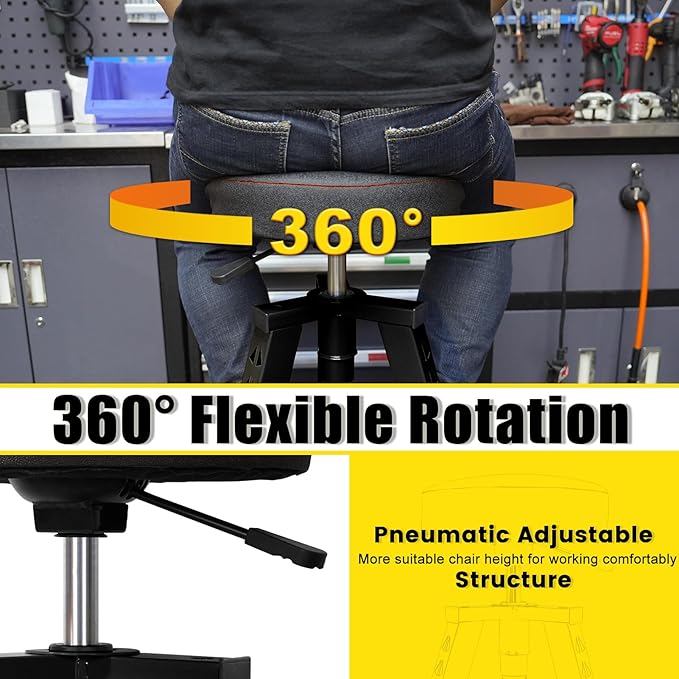 Adjustable Tall Shop Stool, Mechanic Garage Bar Stool Chair, Work Metal Chair