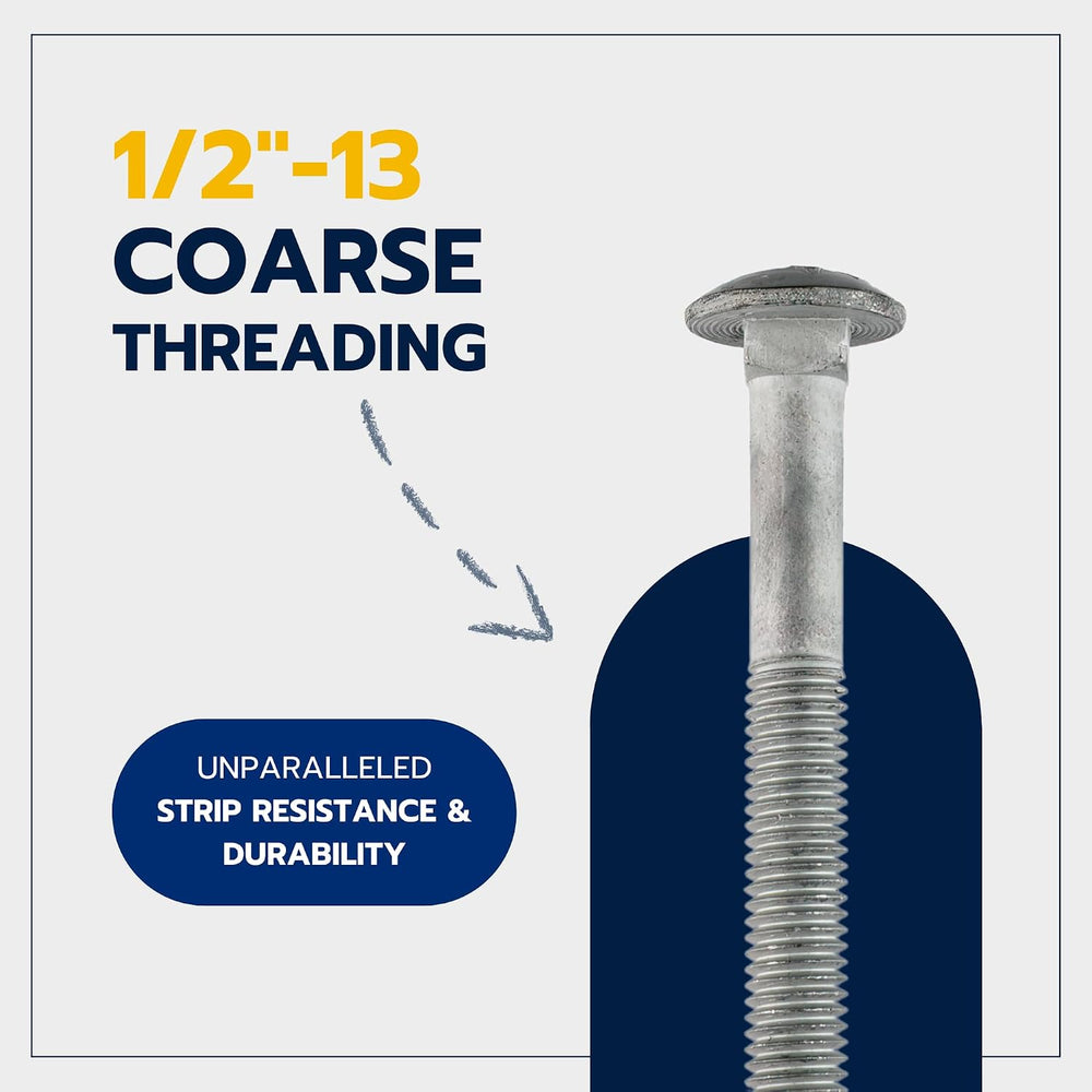 1/2" x 14" (25 Pack) Galvanized Carriage Bolt Kit Grade 307A Includ...