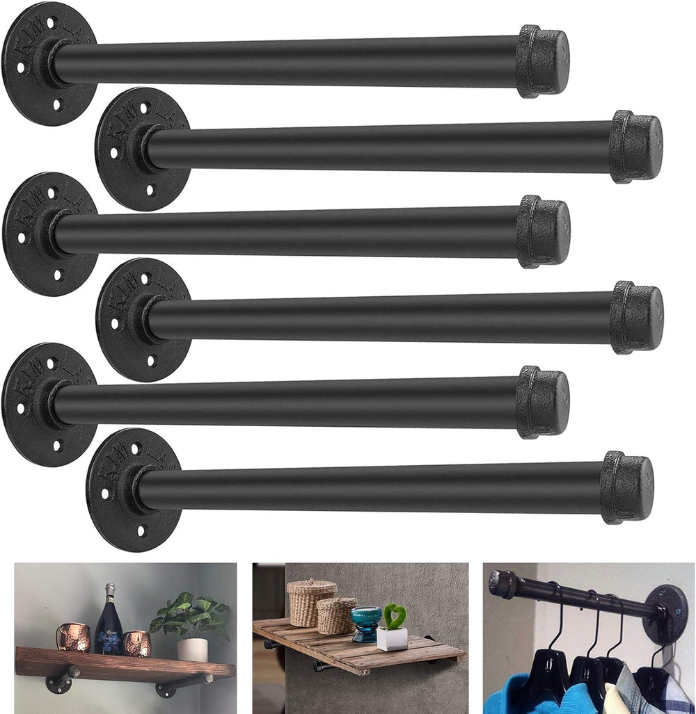 6 Pack Industrial Pipe Shelf Brackets 12 Inches Iron Pipe Floating Shelf Brac...