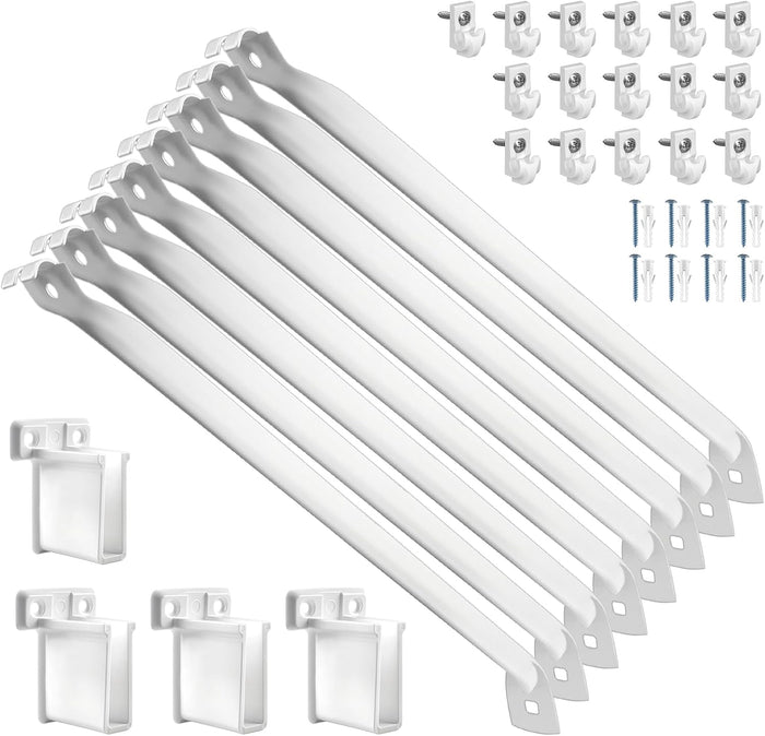 12 Inch Wire Shelf Brackets Set, 8 Wire Rack Support Brackets, 16 Wire Shelf Clips and 2 End Brackets Metal White Closet Support Bracket(8 Pack)