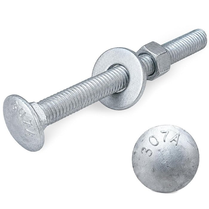 3/8" x 4-1/2" Carriage Bolt Kit 50 Pack, Grade 307A, Hot Dip Galvanized Carriage Bolt Set, Rust Resistance, Includes Hex Nuts & Flat Washers