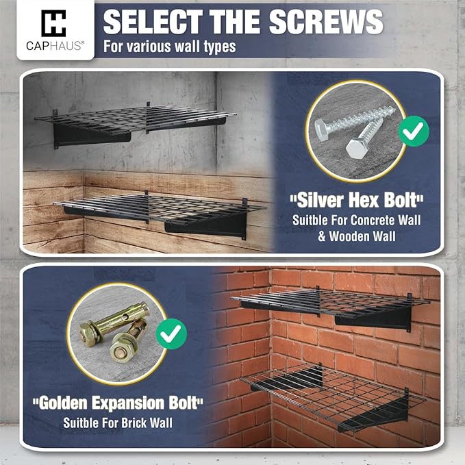 Fencer Wire 72 in. W x 18 in. D Wall Mounted Garage Wall Shelving w/ 4 Hooks