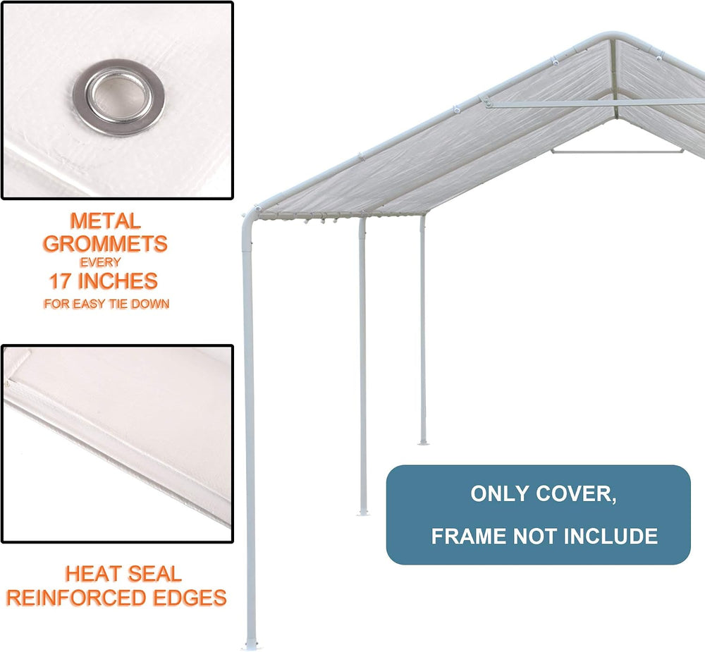 Thanaddo 10 x 20 Ft Carport Replacement Canopy Cover Garage Top Tent Shelter ...