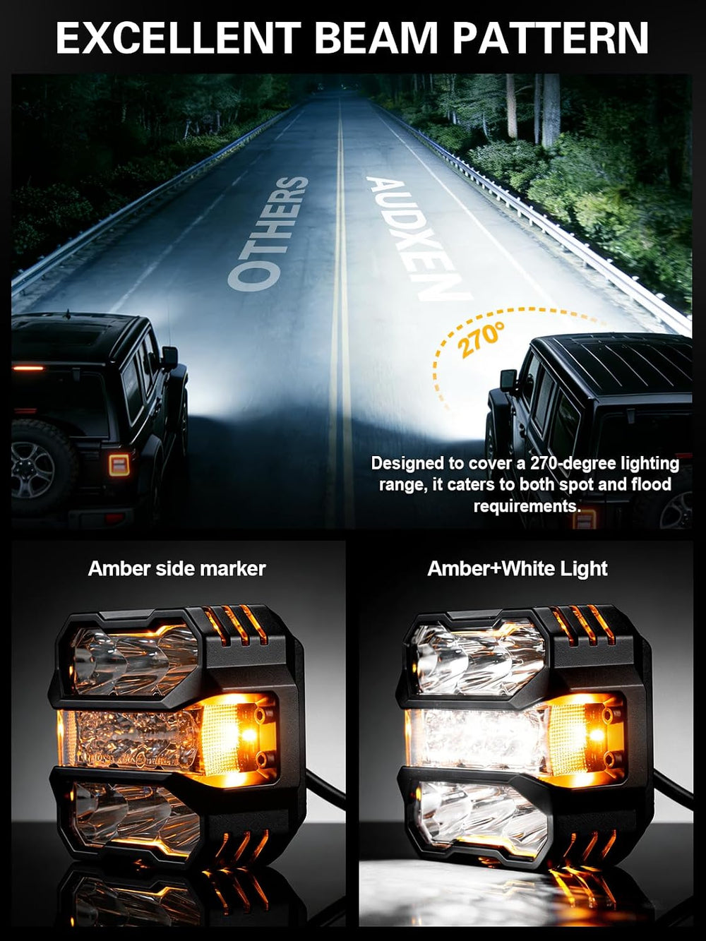 AUDEXEN 4.5 Inch LED Pods Lights 110W - Offroad Driving Light with Amber Side...