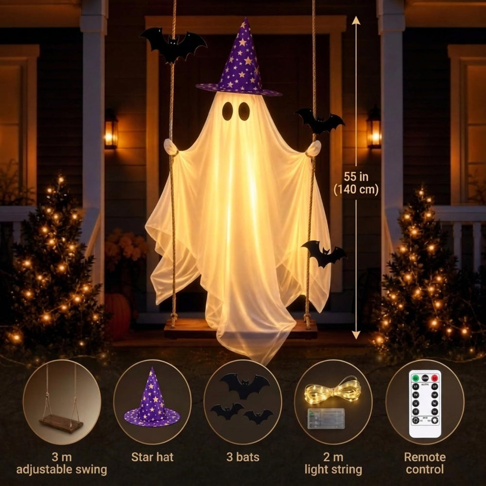 Halloween Swinging Ghost, Lighted Hanging Ghost Decor for Outdoor Porch