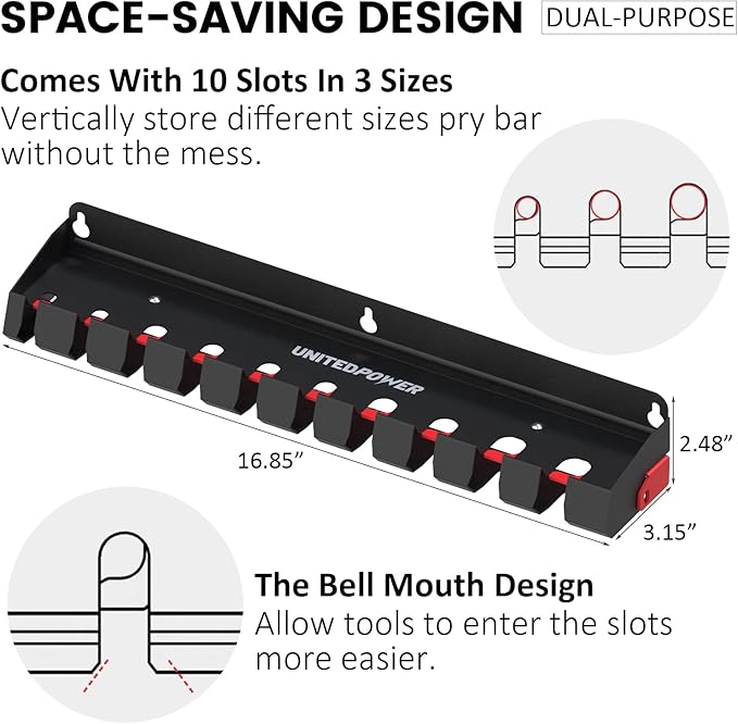 UNITEDPOWER Pry Bar Holder, Lockable Wall Mount Storage Rack Organizer