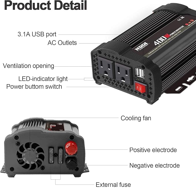 400W Car Power Inverter, DC 12V to 110V AC Converter