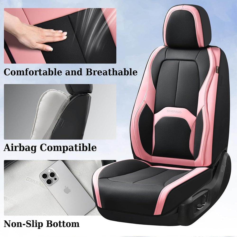 Coverado Car Seat Covers Full Set, Waterproof Nappa Leather Seat Covers for C...