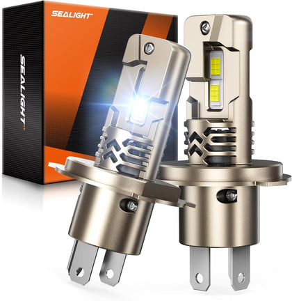SEALIGHT H4/9003/HB2 LED Bulbs 70000LM Super Bright, 12X Brighter 6500K White, Canbus Ready Direct Fit, IP68 Waterproof and 25000RPM Cooling Fan, 70000Hrs Long Lifespan, Plug-N-Play, Pack of 2