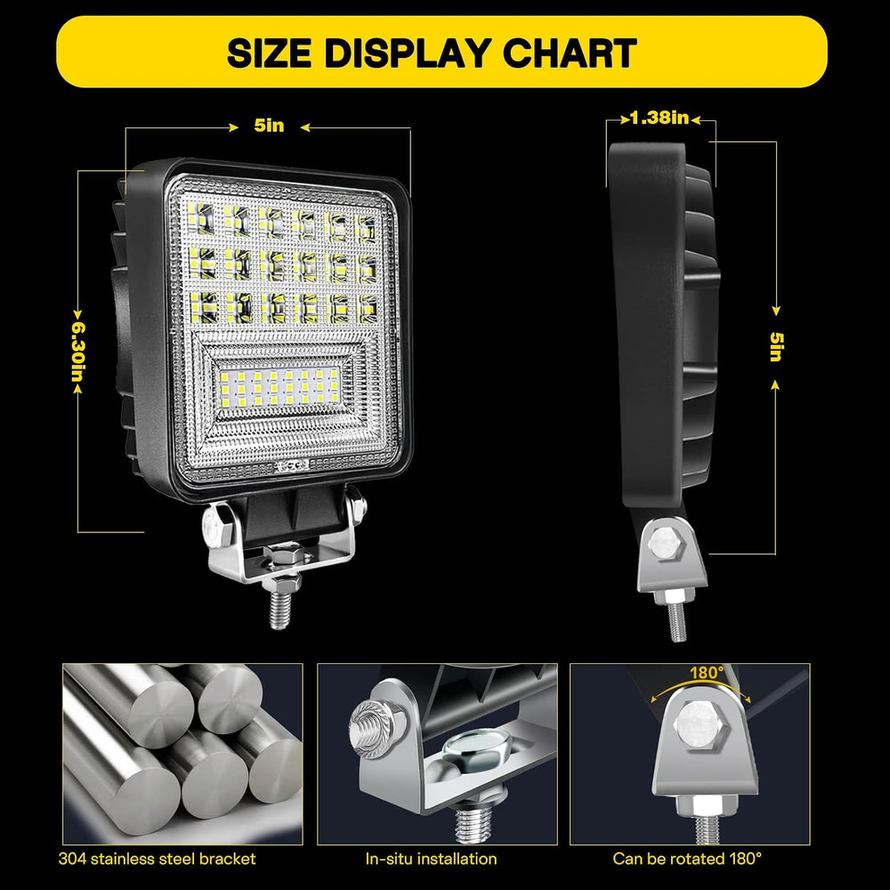 LED Pod Lights 4.5IN 126W Tractor Work Lights Spot&Flood Combo Beam Off R...