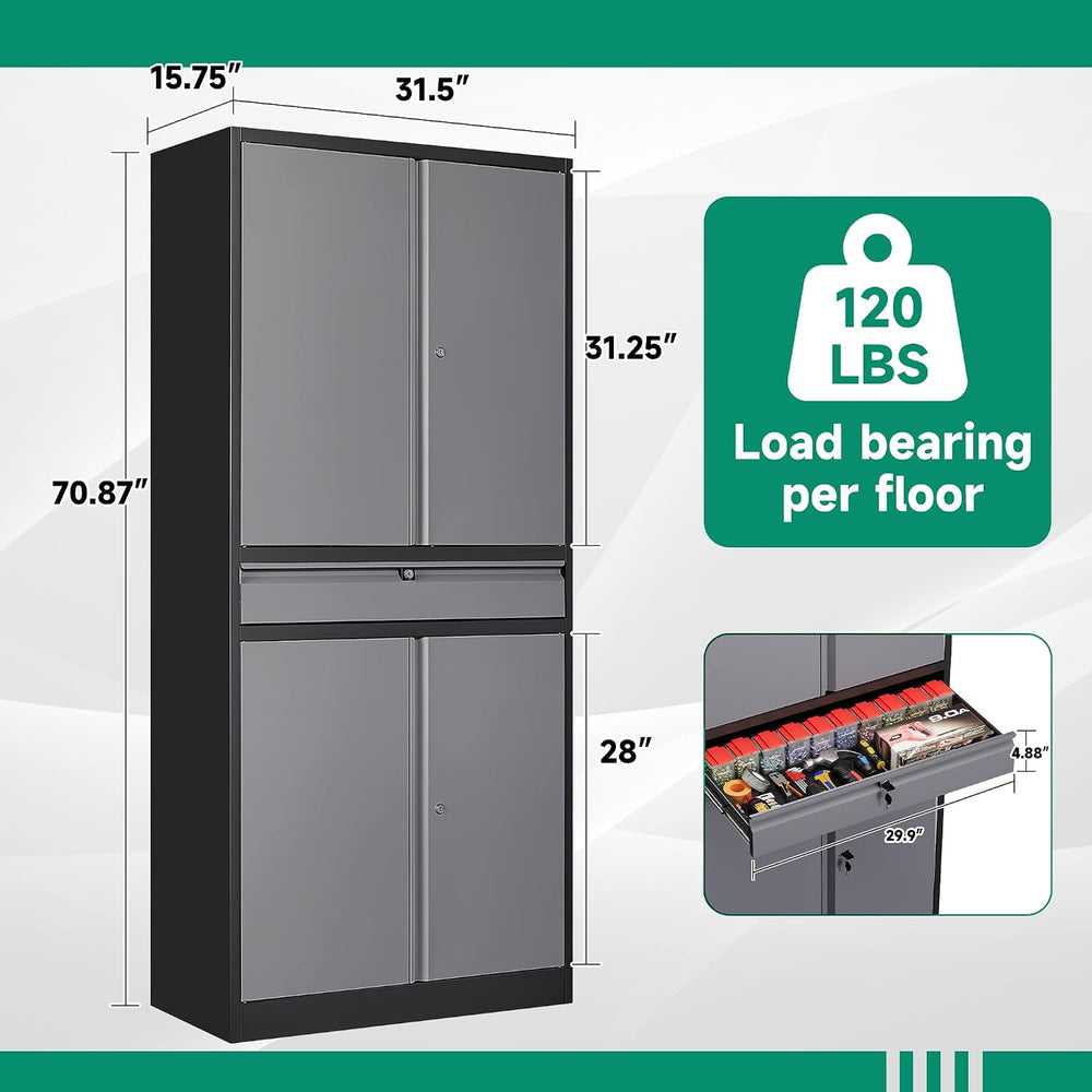 Letaya Metal Garage Storage Cabinet with Drawer,4 Door Tool Cabinet with Lock...