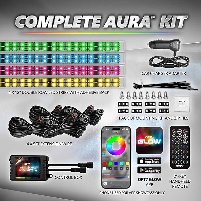 OPT7 Aura Pro 4PC Double LED Interior Car Strip Lights