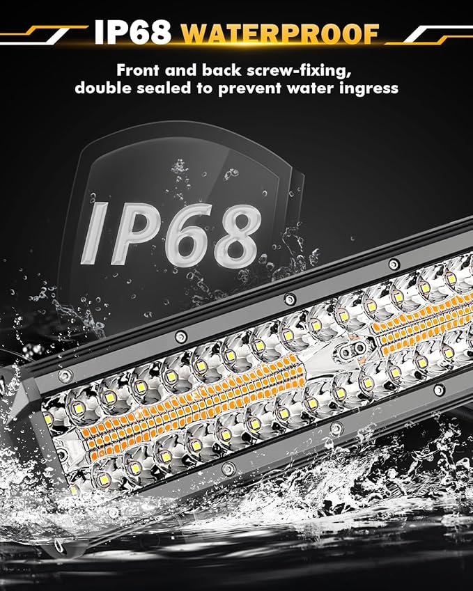 Auxbeam 12 Inch LED Light Bar, 6 Modes Strobe Amber Pod Lights Yellow Fog Light