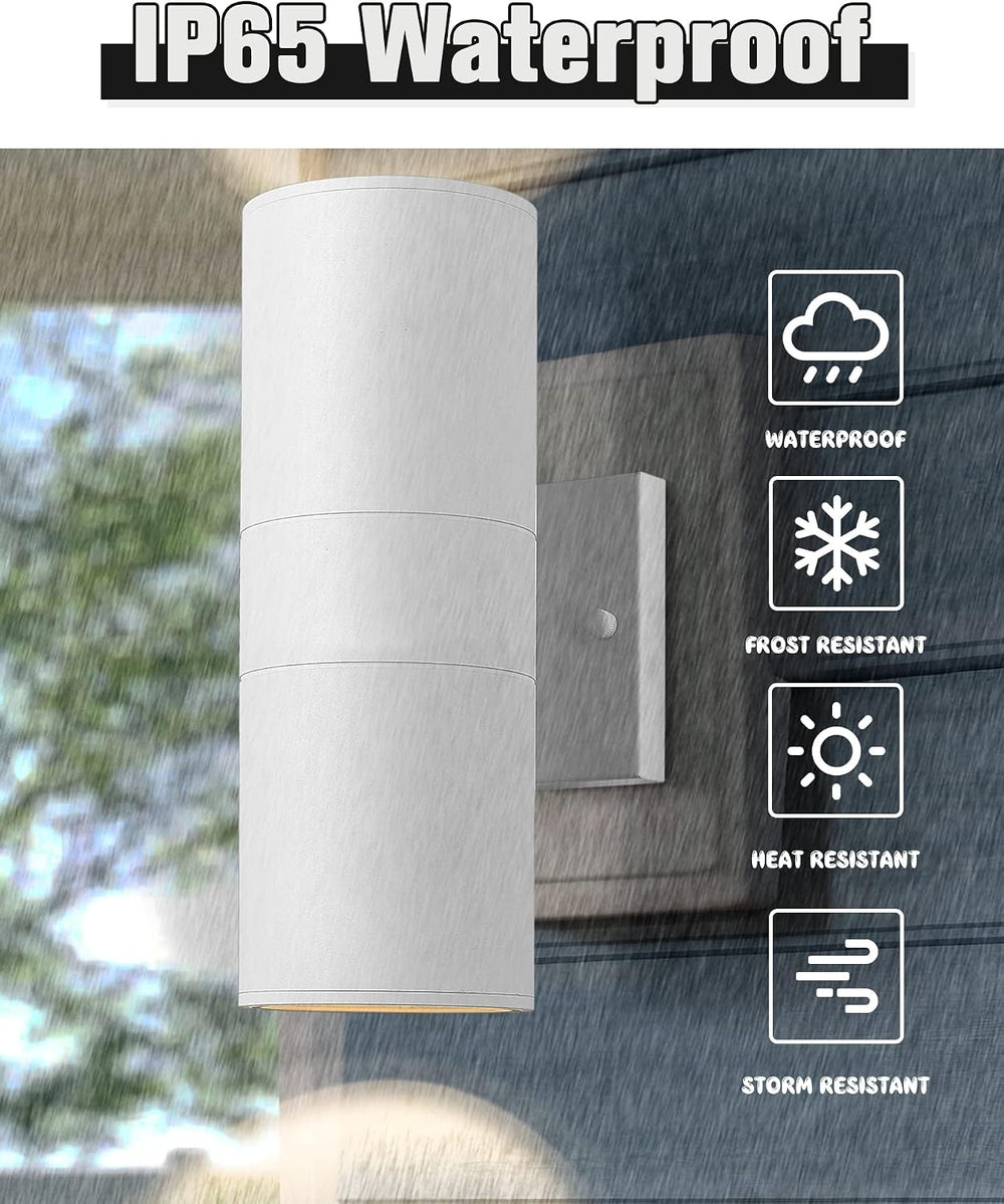 Ken & Ricky Cylinder Outdoor Wall Sconce Lights,Up and Down,White,1 Pack