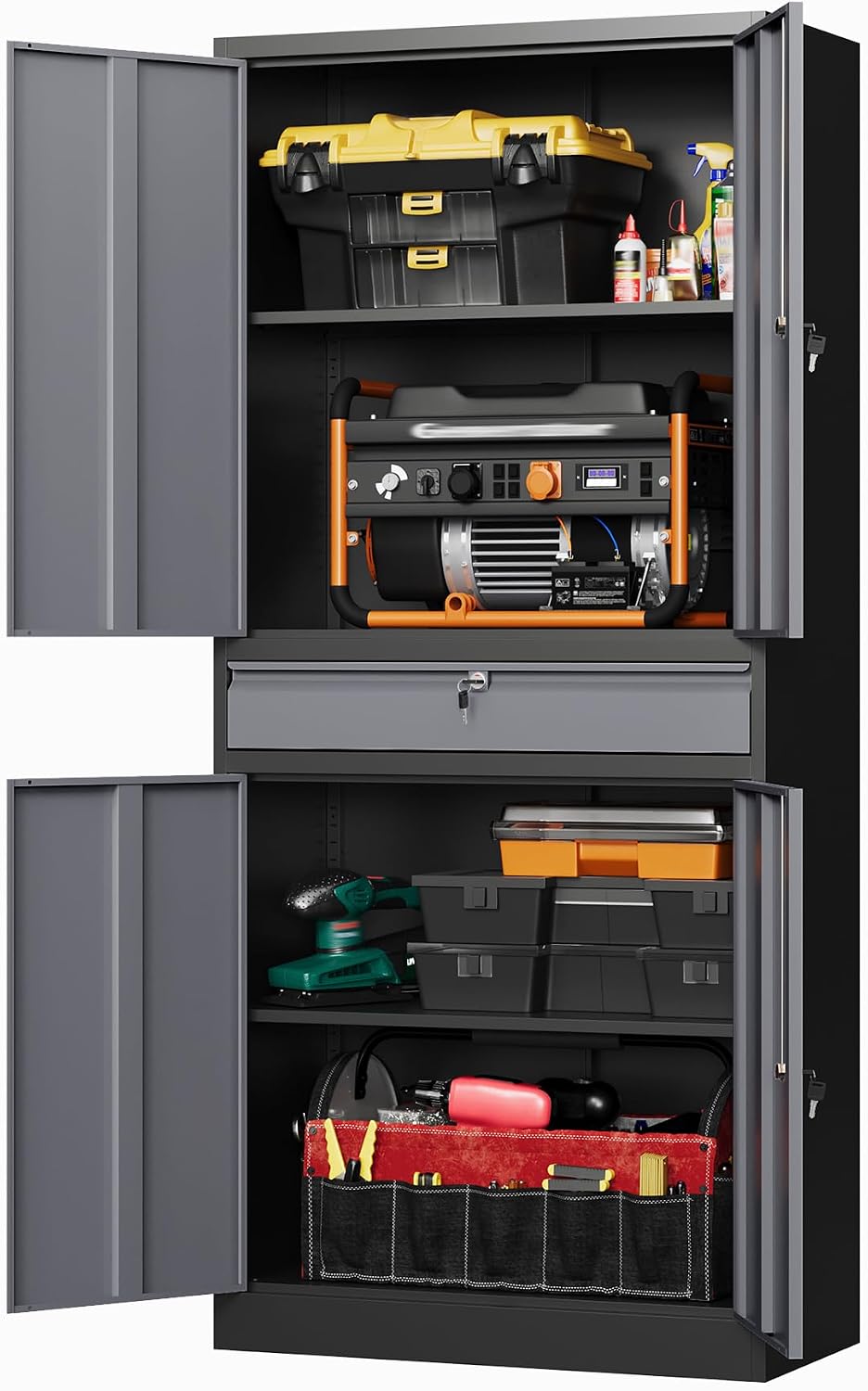 Letaya Metal Garage Storage Cabinet with Drawer,4 Door Tool Cabinet with Lock...