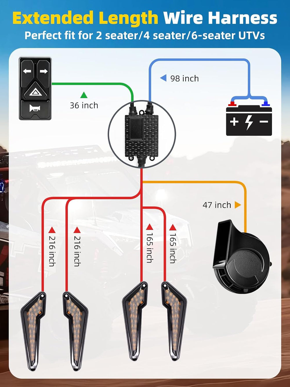 UTV Turn Signal Kit with 110D Horn, Pre-Wired Plug & Play UTV/ATV Univers...