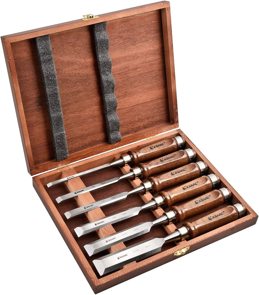 EZARC Wood Chisel Set, 6PCS 1/4-1 Inch CR-V Chisels with Wooden Case