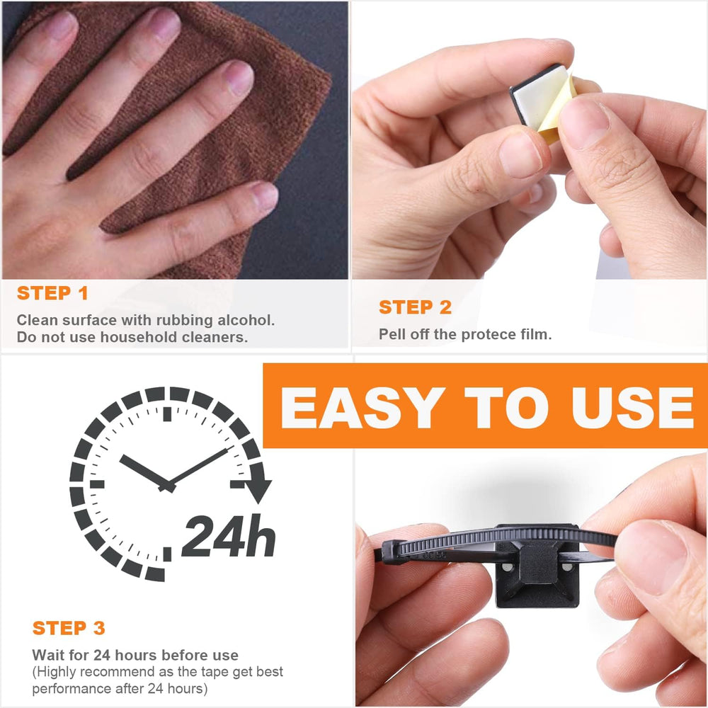 500 Pack 3/4" Zip Tie Adhesive Mounts Self Adhesive Cable Tie Base Holde...