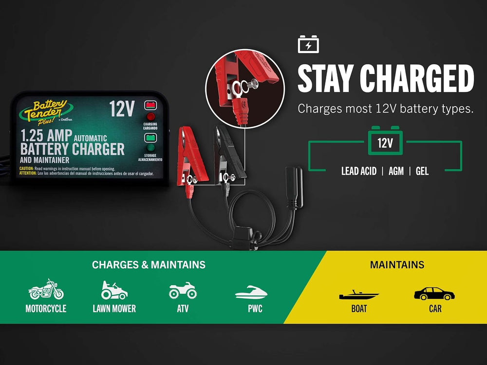 Battery Tender Plus 12V 1.25 AMP Car & Motorcycle Battery Charger and Mai...