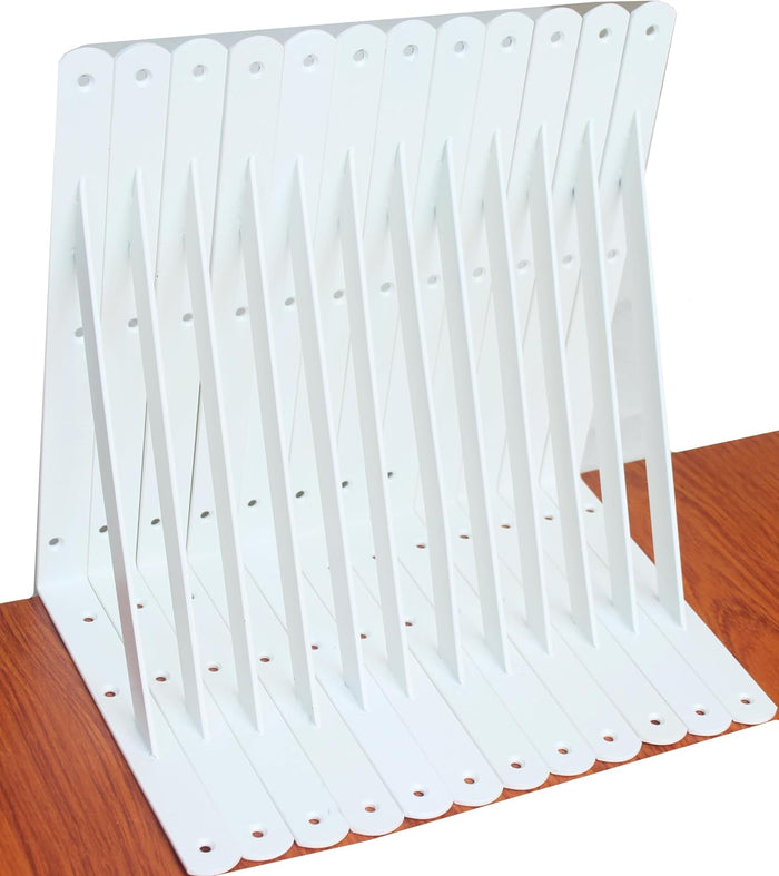 12 Pack L10 x H 8" White Heavy Duty Shelf Brackets with Screws Metal Shelf Brackets Shelf Support Angle Brackets for Shelves L Brackets Heavy Duty Floating Shelf