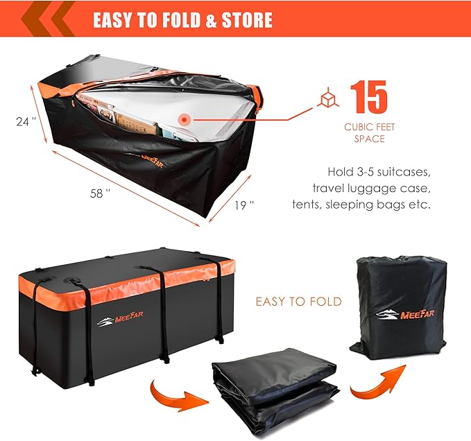 MeeFar Hitch Mount Cargo Carrier Bag Soft Shell 100% Waterproof 15 Cubic Feet