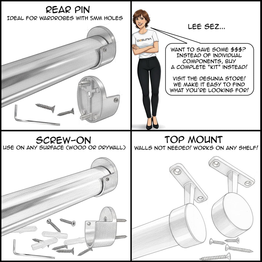 Closet Rod Support Flanges with Screw On Attachment | Heavy Duty 32mm Diamete...