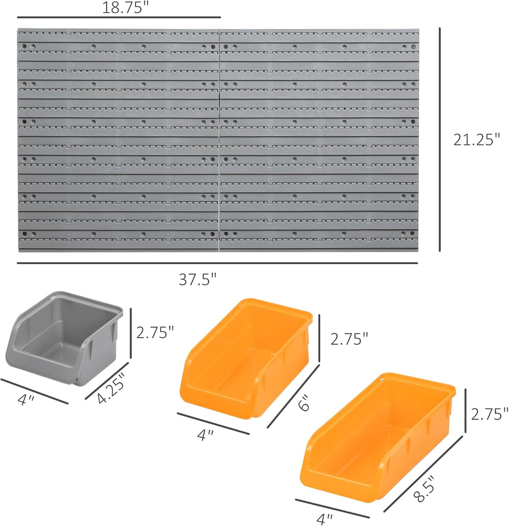 DURHAND Wall Mounted Storage Bins Pegboard Tool Organizer 44PC Orange
