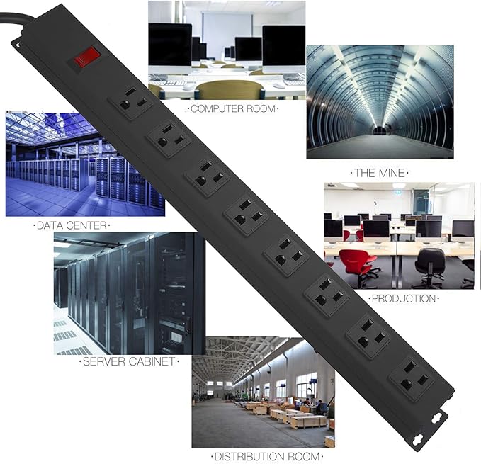 Metal 8 Outlet Mountable Power Strip, Wall Mount Outlet Heavy Duty, Wide Spaced
