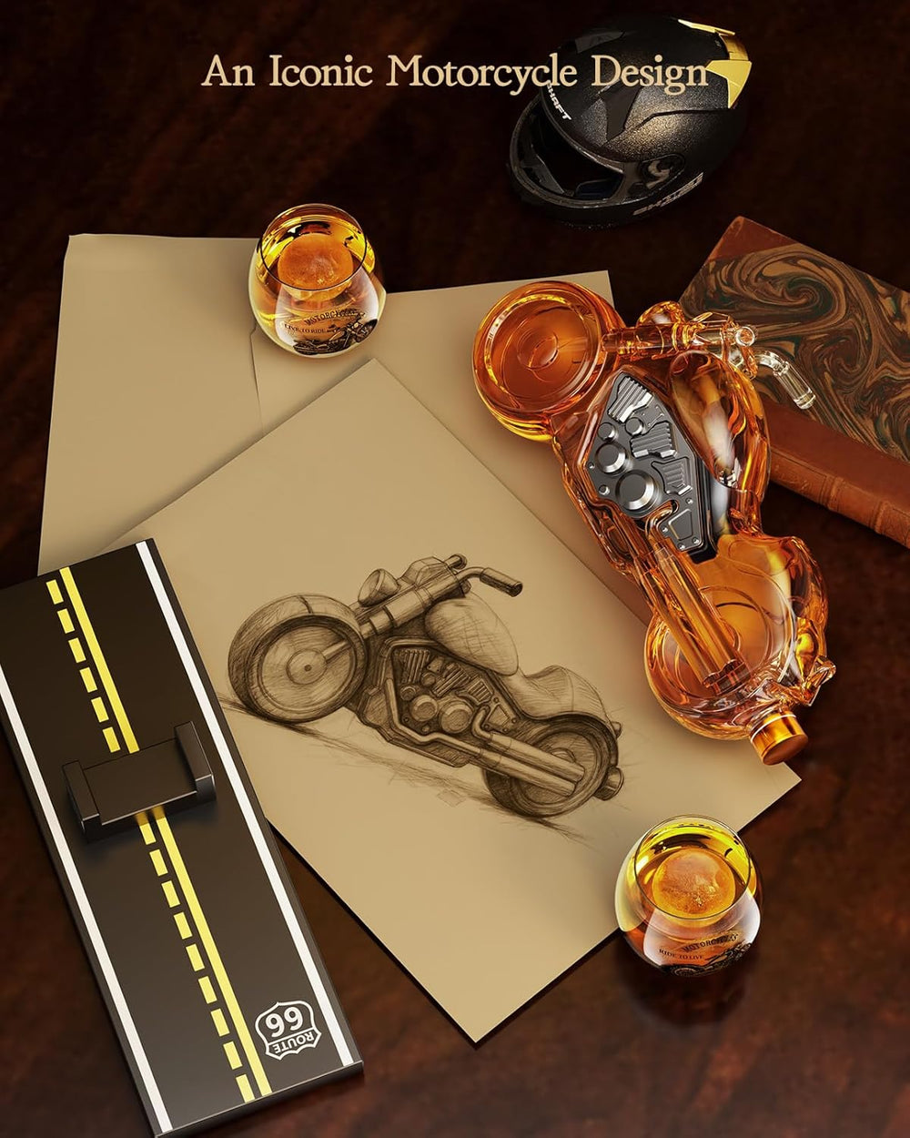 Kollea Motorcycle Whiskey Decanter Gift Set with 2 Glasses