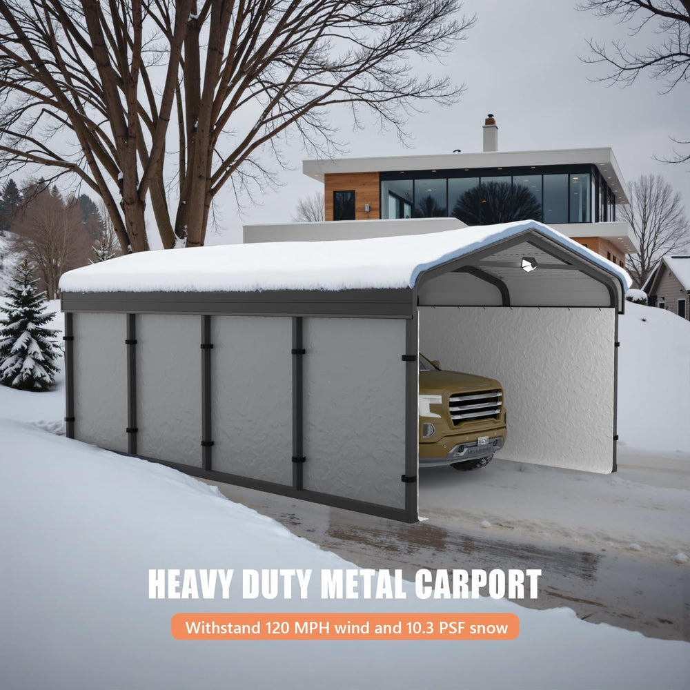 12x20 Heavy Duty Metal Carport Canopy, Drive Through Portable Garage
