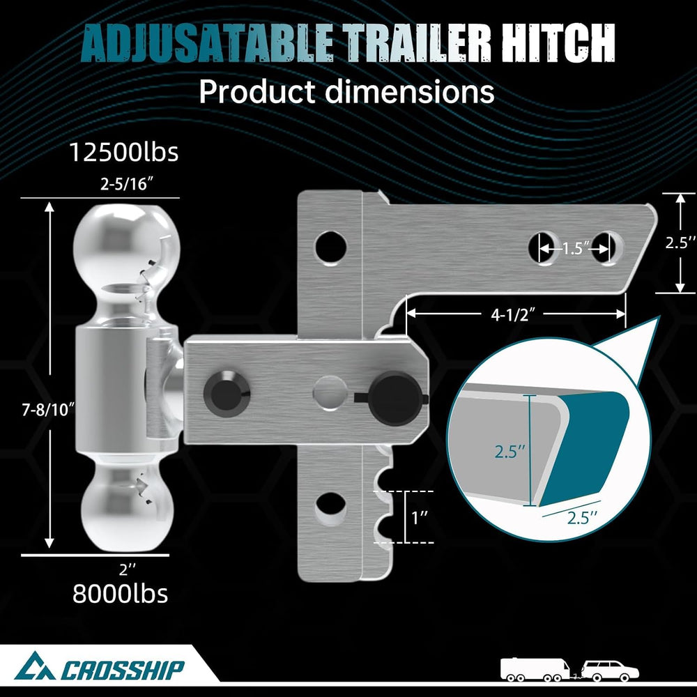 Adjustable Trailer Hitch - Heavy Duty Aluminum Drop Drawbar Hitch - Fits 2.5&...