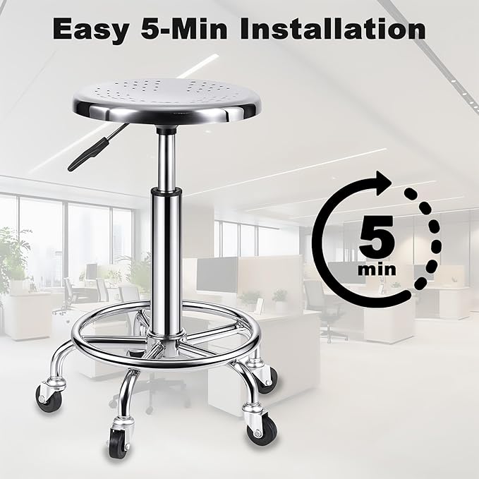 Rolling Stool, Stainless Steel Workbench Stool, Adjustable Swivel Stool Medical