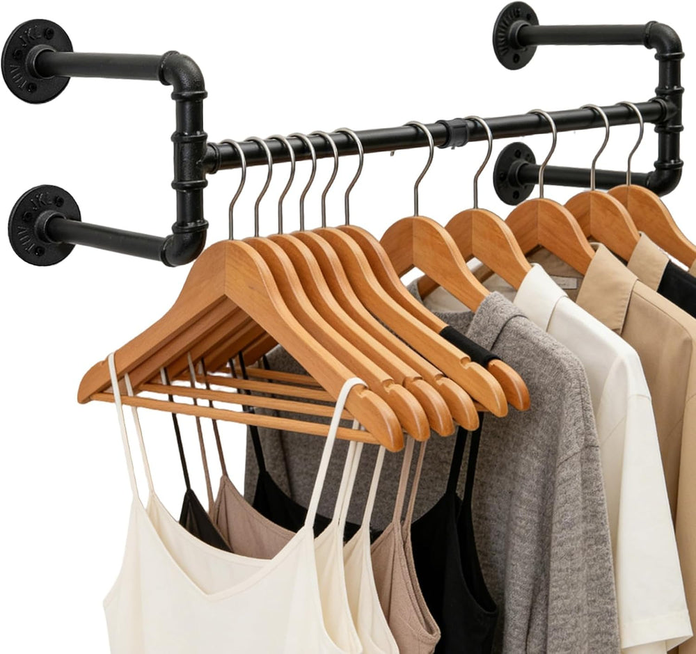 Industrial Pipe Clothing Rack, 32.6 Inch Wall Mounted Garment Rack, Space-Sav...