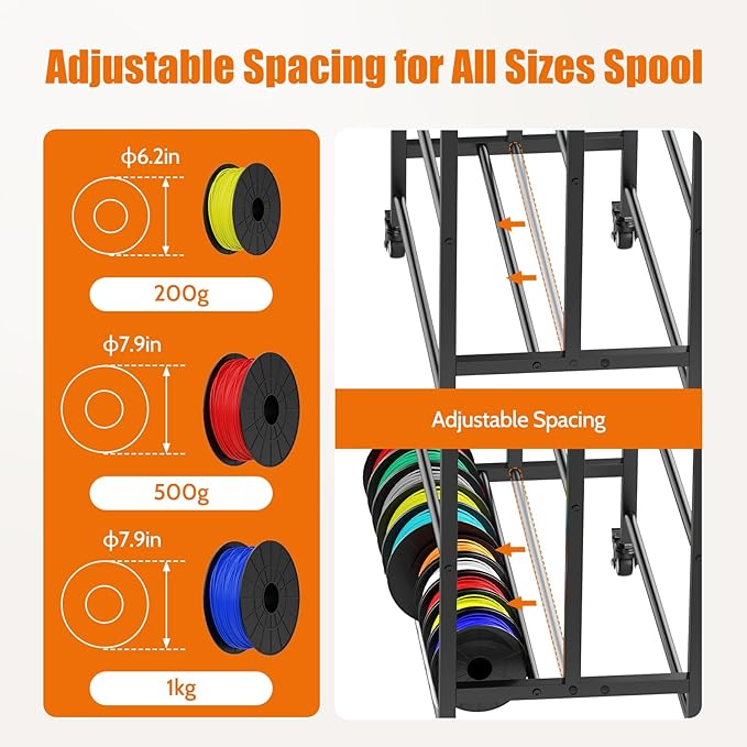 3D Printer Filament Cart, 2 Rows Filament Storage Rack Shelf