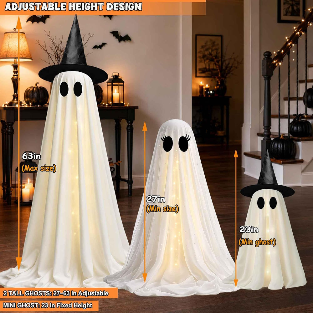 Halloween Decorations Outdoor, 3 Pack Light Up Spooky Ghosts with Remote Cont...