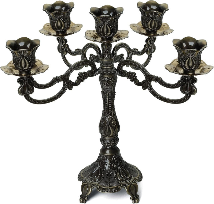 5-Candle Metal Candelabra 10.3 Inch Tall Candlestick Candle Holders for Home Decor Wedding Christmas Church Halloween Party,Bronze Tulip