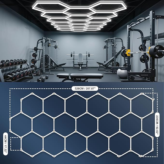 BRILLIHOOD Hexagon Garage Lights, LED Car Detailing Lighting, 6500K Super Bright