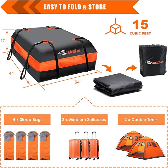MeeFar Car Roof Bag XBEEK Rooftop top Cargo Carrier Bag Waterproof 15 Cubic feet