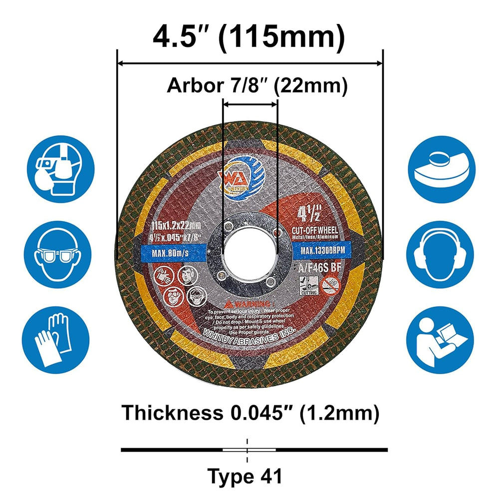WA 100PACK - 4 1/2 inch Green Cutting Wheels for Metal & Stainless Steel ...