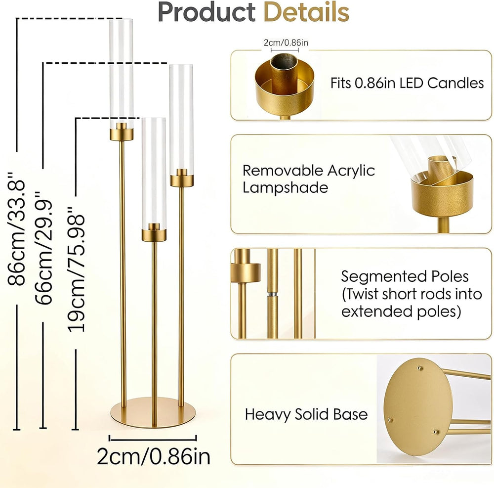 2pcs Gold Candelabra for Table Centerpieces, 33.8'' Tall 3 Arm Candle...