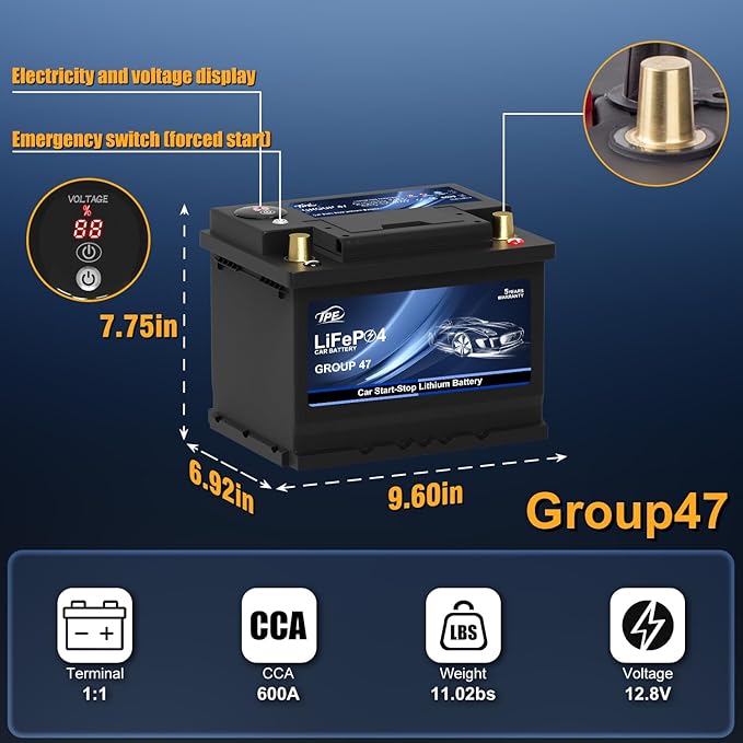 TPE Car Start-Stop Lithium Battery BCI Group47 LiFePO4 Lithium-ion Car Battery