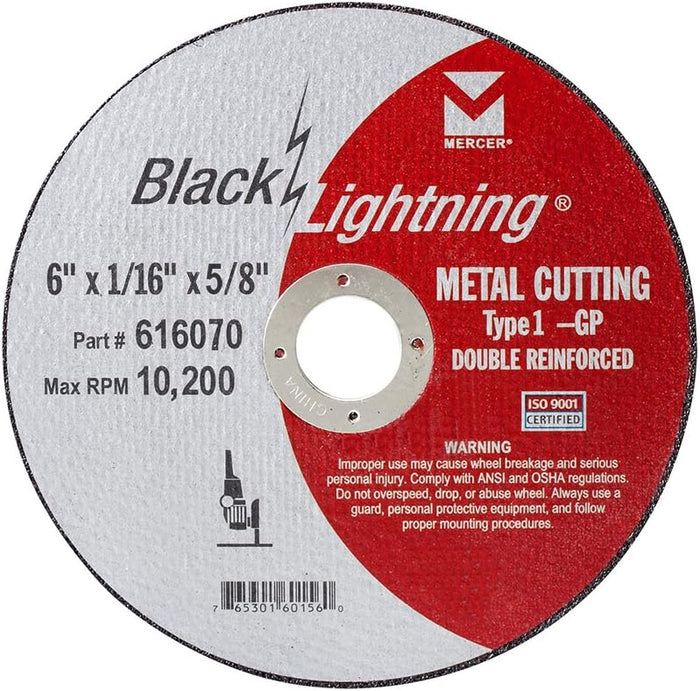 Mercer Industries 616070 - 6" x 1/16" x 5/8" Type 1 Black Lightning Cut-Off Wheels for Metal (25 pack)