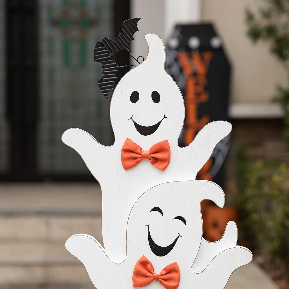 Glitzhome 37.5'H Halloween Wooden Stacked Ghost Porch Sign, Farmhouse Gho...