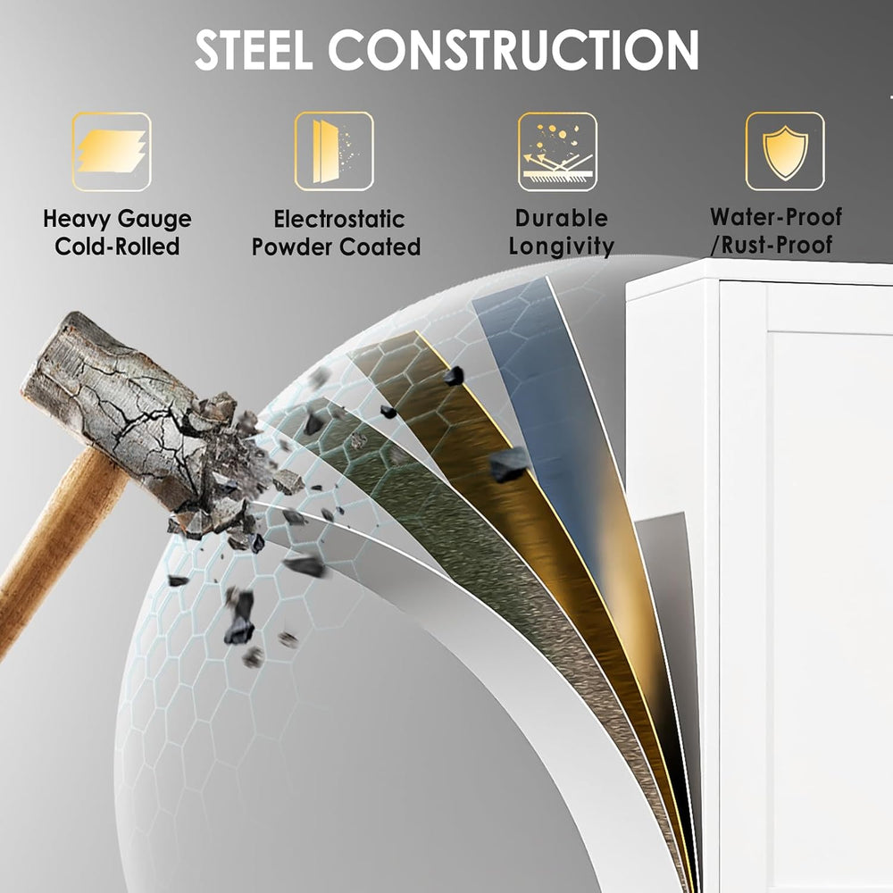 PAOFIN 75''H Metal Garage Storage Cabinet with Wheels,Steel File Cabi...